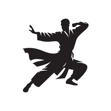 kungfu silhouette, editable vector image