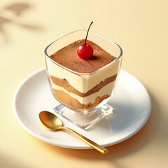 cup of cherry tiramisu with spoon