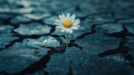 Daisy flower growing through cracked earth resilience hope