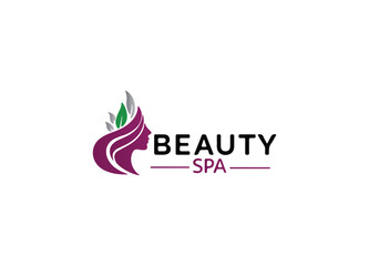 Fototapeta premium Elegant Beauty Spa Logo Featuring a Woman's Silhouette with Flowing Hair and Leaves, in Multiple Color Variations for Branding..