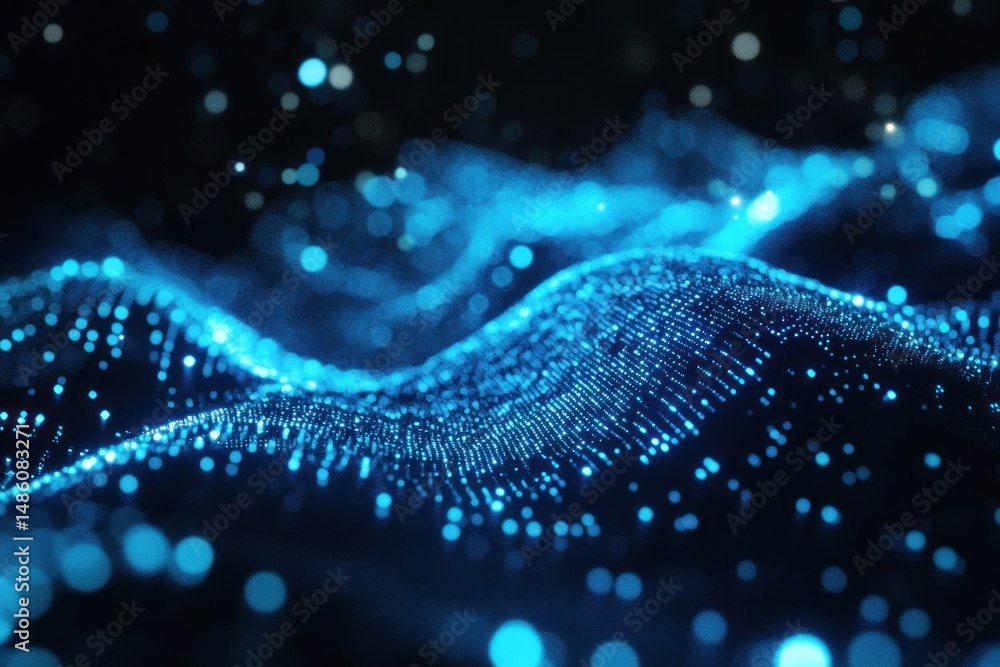 Aufkleber abstract blue digital waveform: a mesmerizing display of digital particles forming a dynamic wave pa