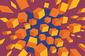 Abstract geometric composition with floating cubes and dynamic color scheme
