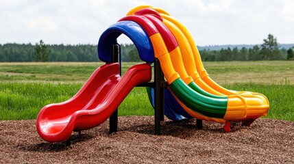Colorful Playground Slide and Climbing Structure on Sunny Day