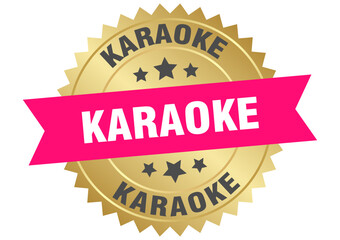 karaoke. karaoke round pink and gold label isolated on transparent background