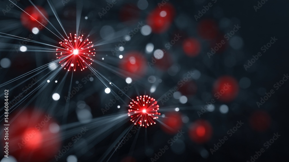 Aufkleber abstract digital visualization of red and white glowing nodes connected by light lines on a dark bac