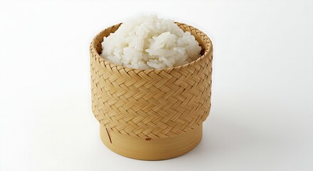 Steamed Sticky Rice in Traditional Bamboo Basket