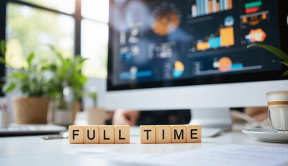 Full time job symbolizes steady income, workplace structure and employee benefits, Great for employment services and business life visuals with copy space