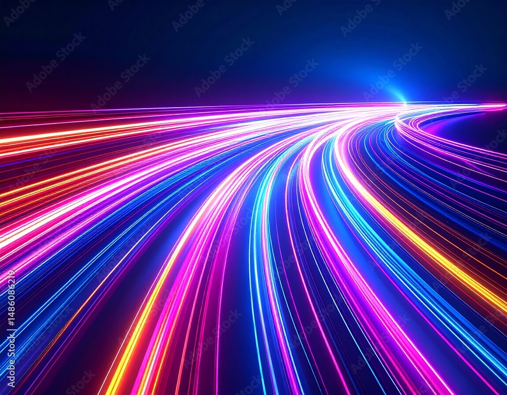 Poster dynamic light trails abstract 3d render of speed and motion