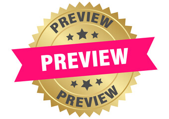 preview. preview round pink and gold label isolated on transparent background