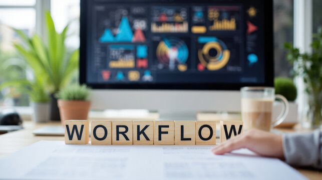 Workflow office job reflects structured work processes, daily tasks and office productivity for business operations, team management, and workplace visuals with copy space