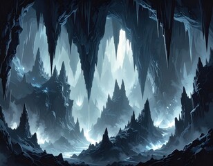 Pixel Art Cave Landscape With Glowing Formations