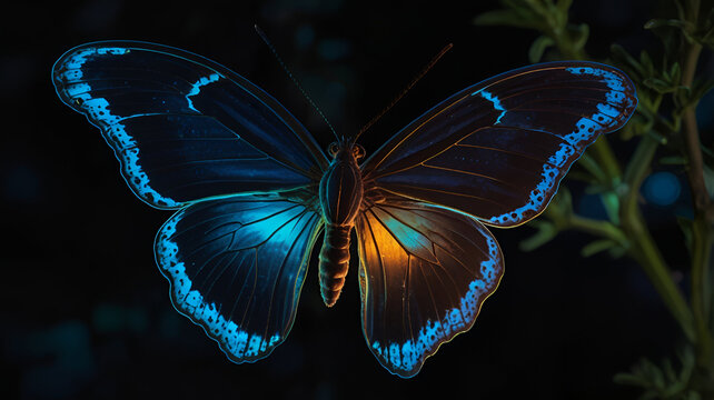 Bioluminescent butterfly shaped like a solar panel.


