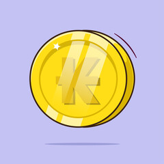 Kip golden coin of laos currency icon, mascot, symbol vector illustration with cute and flat style concept