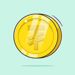 Mongolian tugrik gold golden coin currency symbol illustration vector with cute and flat style concept inside