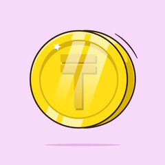 Kazakhstan golden coin currency symbol vector cartoon suitable used digital coin, web or apps