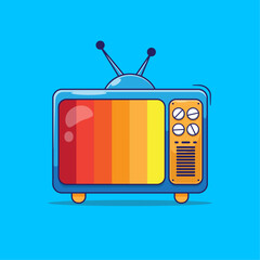 Flat design of cute cartoon vector illustration vintage or retro television set with orange color gradient on screen