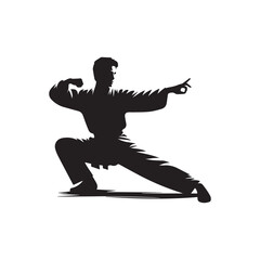 kungfu silhouette, editable vector image