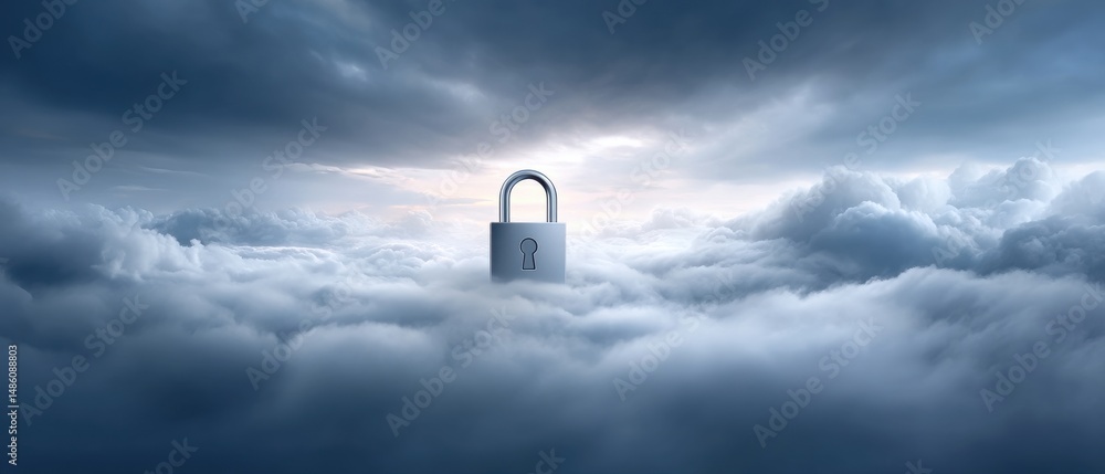 Aufkleber a padlock floats above clouds, symbolizing cloud security and data protection in a digital environme