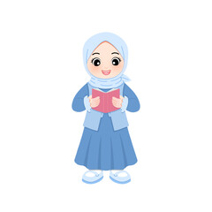 Cute hijab girl reading a book