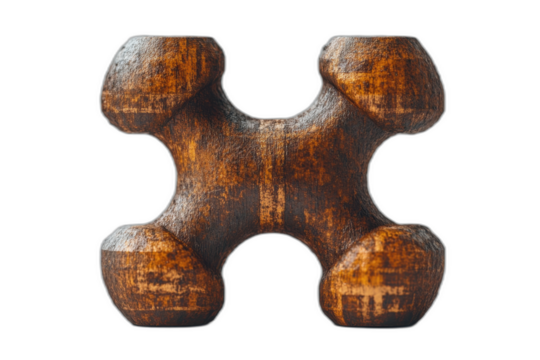 Wooden cross with a simple design, featuring a smooth finish and natural grain texture, isolated on a transparent background.