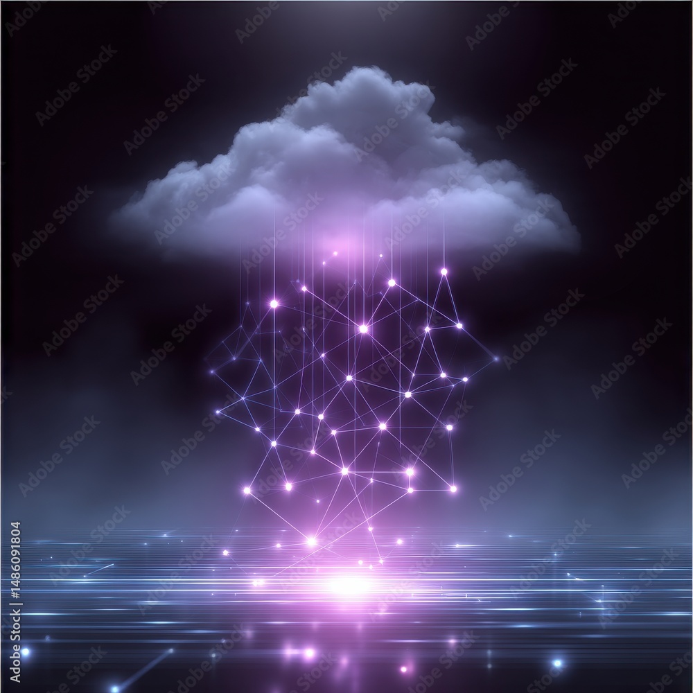 Aufkleber a glowing digital cloud emits a network of interconnected nodes, symbolizing cloud computing and fut