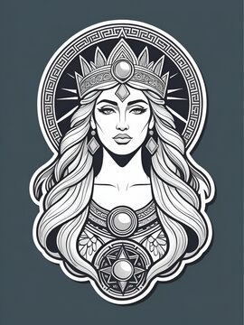 An ancient flat illustration of frigg goddess icon logo sticker tattoo vector.