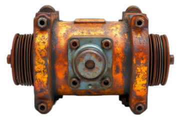 Rusted metal key, weathered with age, isolated on transparent background.