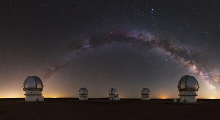 Observatory Telescopes Under Milky Way