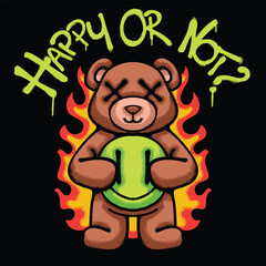 Teddy Bear with Flames Urban Streetwear Art