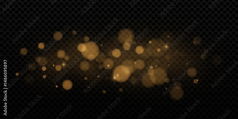 Poster golden glitter and sparkling light effect on dark background. abstract festive bokeh with bright shi