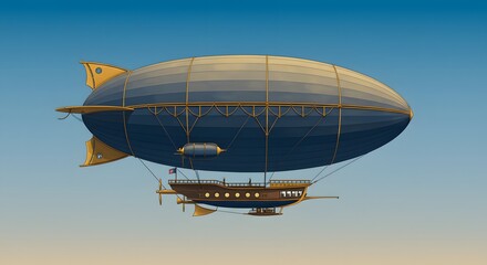 Airship Flying Illustration Steampunk Style Vintage Design