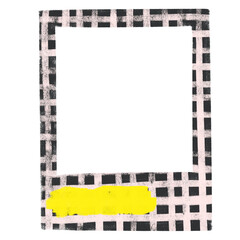 blank empty bkack pink white pastel checkered grid instant photo paper frame with yellow line space for text crayon doodle kids watercolor illustration png clipart cutout sticker