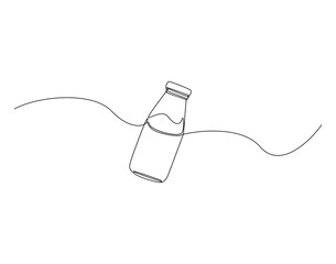 Milk in jar glass outline drawing illustration. Continuous line draw of world milk day vector