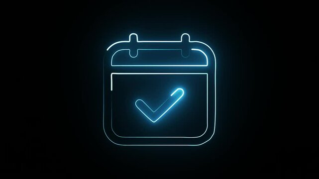 A glowing blue calendar with a checkmark, representing a completed task or confirmed date.