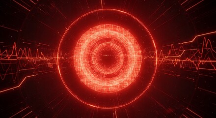Red Circle Digital Waveform Abstract
