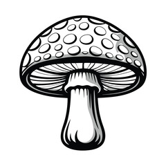 Isolated Monochrome Spotted Mushroom on White Background Design Element