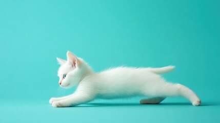 White kitten in playful action