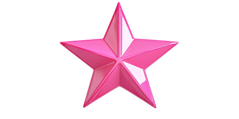 Fototapeta premium Shiny pink five-pointed star, dimensional ornament, isolated on white transparent background