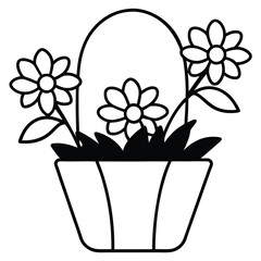 Floral Bouquet in Basket Illustration line art vector