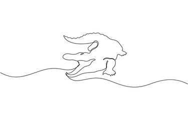 Crocodile one continuous line drawing, One continuous line drawing of a crocodile. Animal concept. Single line draw design vector graphic illustration.