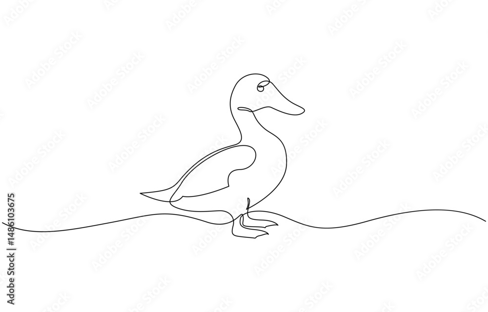Poster continuous single one line art drawing, duck single continuous one line out line vector, duck contin