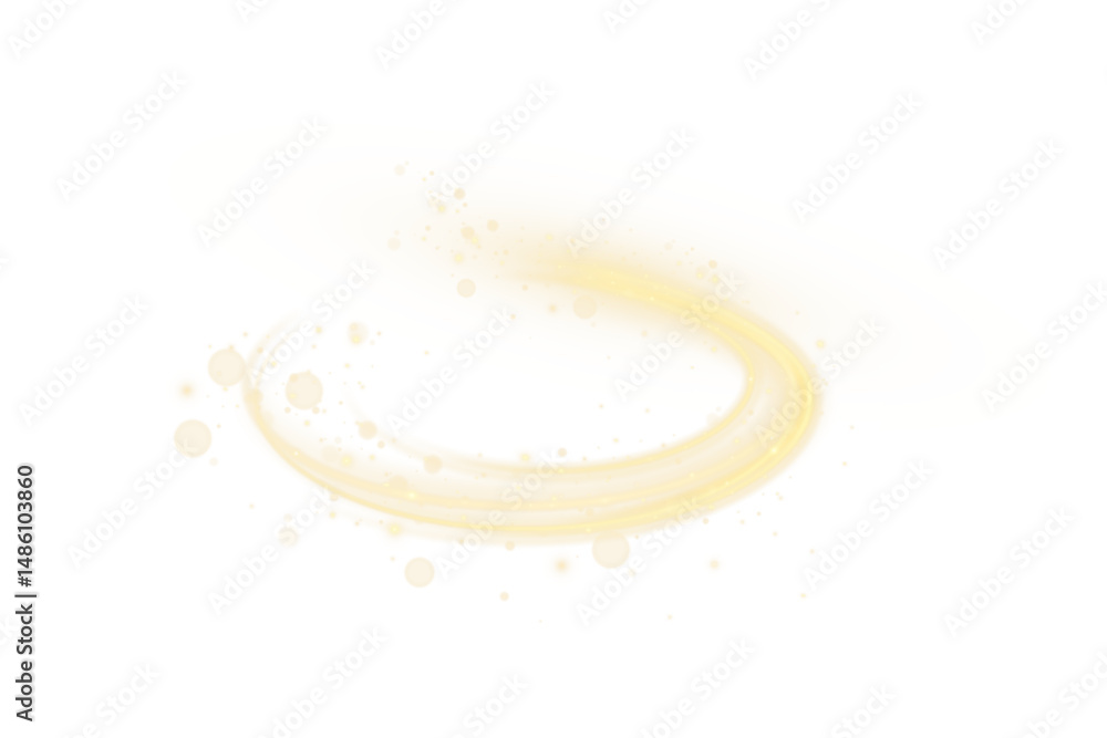 Poster Curved golden lines light effect. Light bright Twirl. High-speed light energy effect for game characters action on transparent PNG background