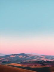 Obraz premium Serene Landscape of Rolling Hills Under a Pastel Sky at Dusk with Gentle Shadows and Soft Color Gradation Enhance Natural Beauty of Scenic Environment