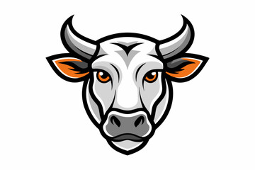 cow head logo silhouette line art vector on white background