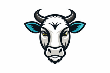 cow head logo silhouette line art vector on white background