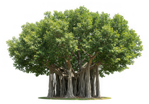 Majestic banyan ficus plant cutout isolated on transparent background