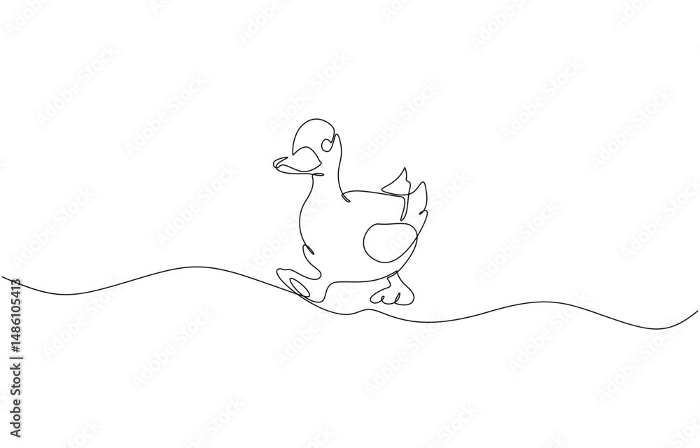 Poster continuous single one line art drawing, duck single continuous one line out line vector, duck contin