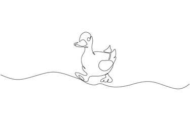 Continuous single one line art drawing, Duck single continuous one line out line vector, Duck continuous line art isolated on white background vector illustration.