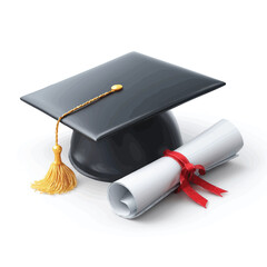Graduation cap and diploma celebrate achievement