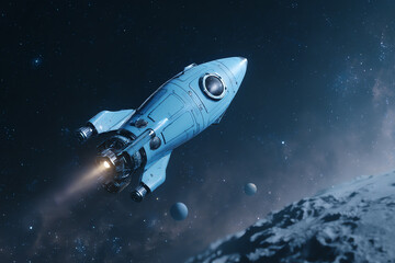 Fototapeta premium blue rocket, AI generated
